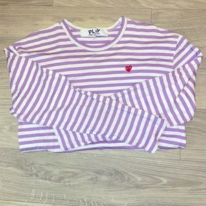 XL long Sleeve purple & white striped Comme des Garçons tee.